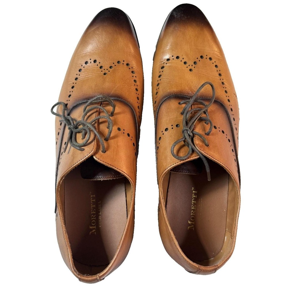 Moretti Brogue Oxford Dress Shoes Mens Size 10 Brown Leather Wingtip Lace Up